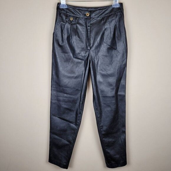 Blank NYC Faux Leather Pleated Trousers Cropped Pants Black Size 26 - Picture 2 of 14